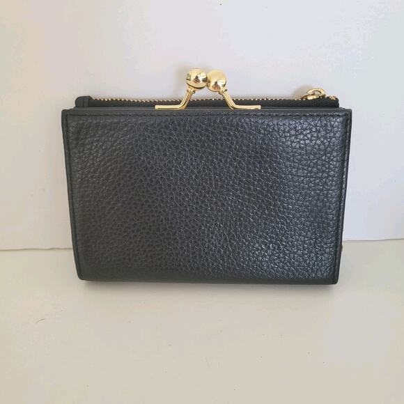 Samantha Thavasa Zip Kisslock Geniue Pebble Leather Wallet Black Boho Quality - Picture 2 of 11